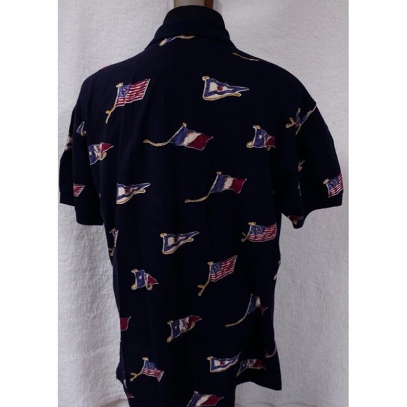 Round Tree & Yorke Mens XL Blue Flags Short Sleeve 4 Button Pullover Polo Shirt - Picture 7 of 12